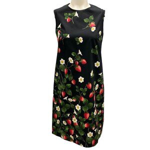 Oscar de la Renta Black Multi Spring 2022 Strawberry Blossom Shift Dress